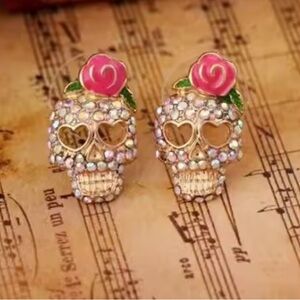 Crystal Sugar Skull Stud Earrings
